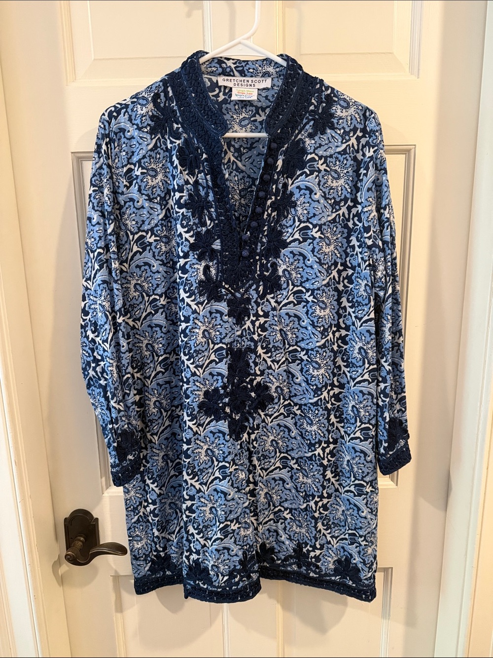 Gretchen Scott Designs Navy and Light Blue Floral Tunic Dress